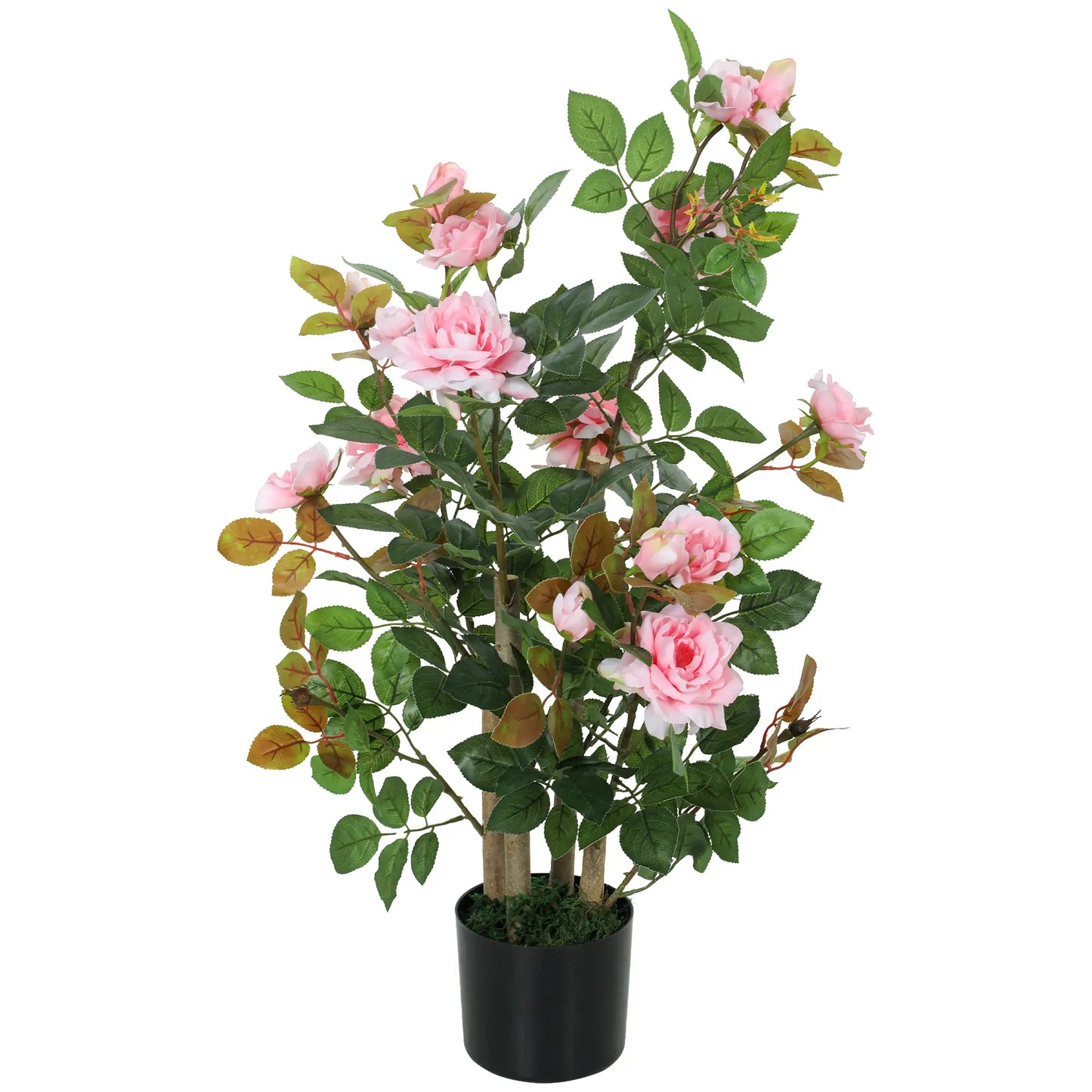 HOMCOM Artificial Rose Tree, Decorative Fake Plant with 344 Silk Leaves 17 Flowers for Outdoor Indoor Decor, Pink