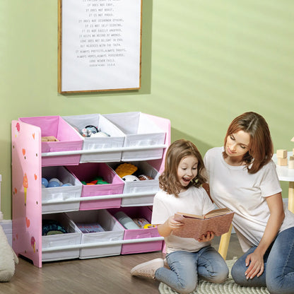 ZONEKIZ Kids Storage Rack with Nine Removable Baskets for Nursery, Bedroom, Playroom - Pink