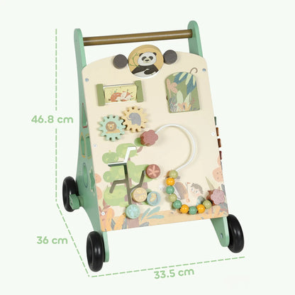 AIYAPLAY Wooden Baby Walker, Push Along Walker Toys with Speed Control, Xylophone, Gears & Bead Maze, Green
