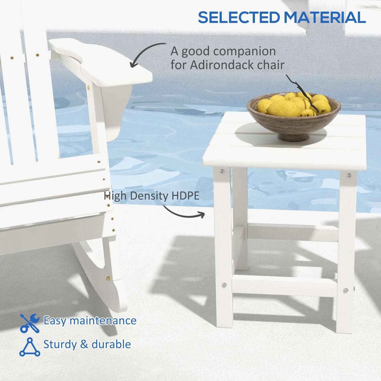 Outsunny Square Coffee Table, HDPE Tabletop and Frame for Porch, Garden, Side Table, White