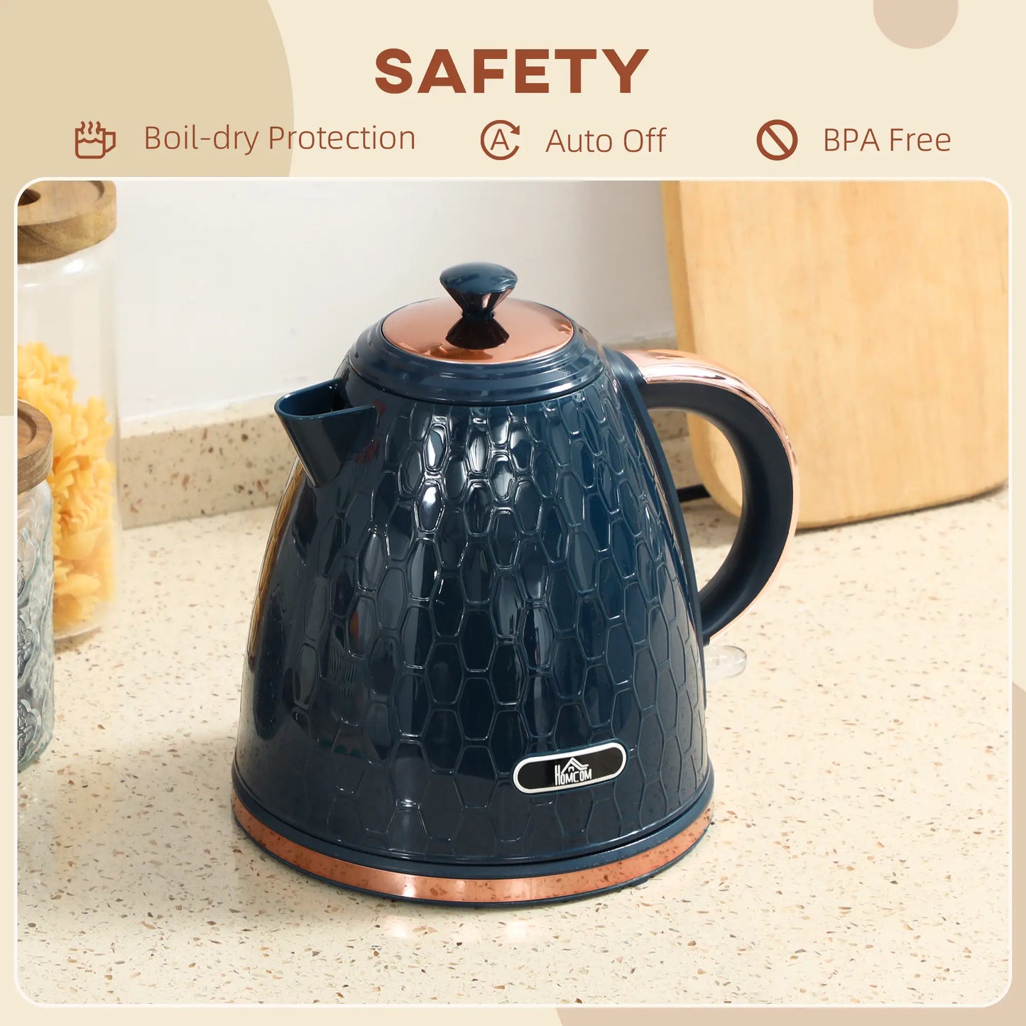 HOMCOM 3000W Rapid Boil Honeycomb Kitchen Electric Kettle - Dark Blue
