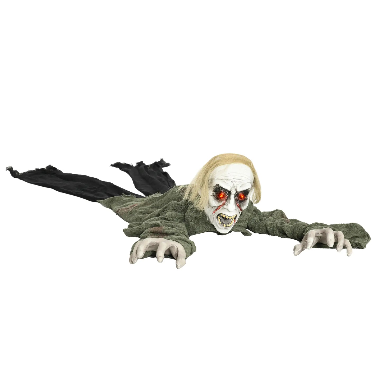 HOMCOM Outdoor Halloween Decoration Crawling Zombie, Animated Prop Decor with Sound, Light Up Eyes