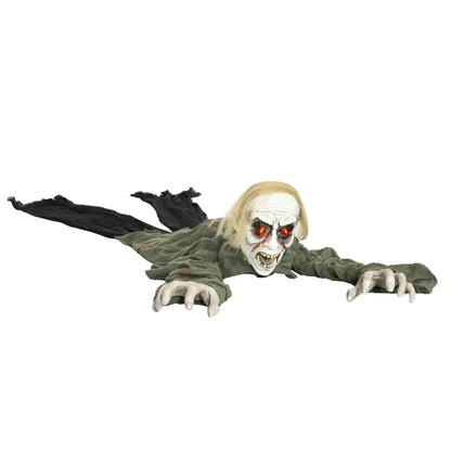 HOMCOM Outdoor Halloween Decoration Crawling Zombie, Animated Prop Decor with Sound, Light Up Eyes