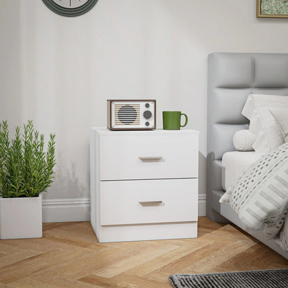 HOMCOM Modern Bedside Table, Beside Cabinet with 2 Drawers for Bedroom, Living Room, White