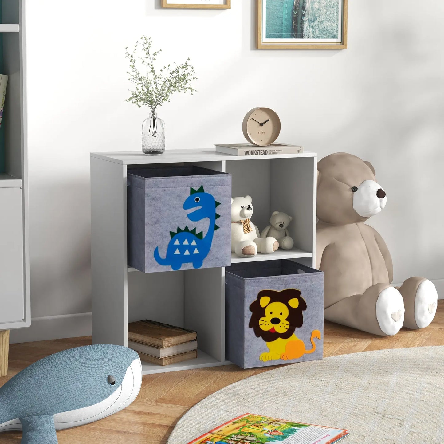 ZONEKIZ Kids Toy Storage Box with Two Non-Woven Fabric Drawers - White