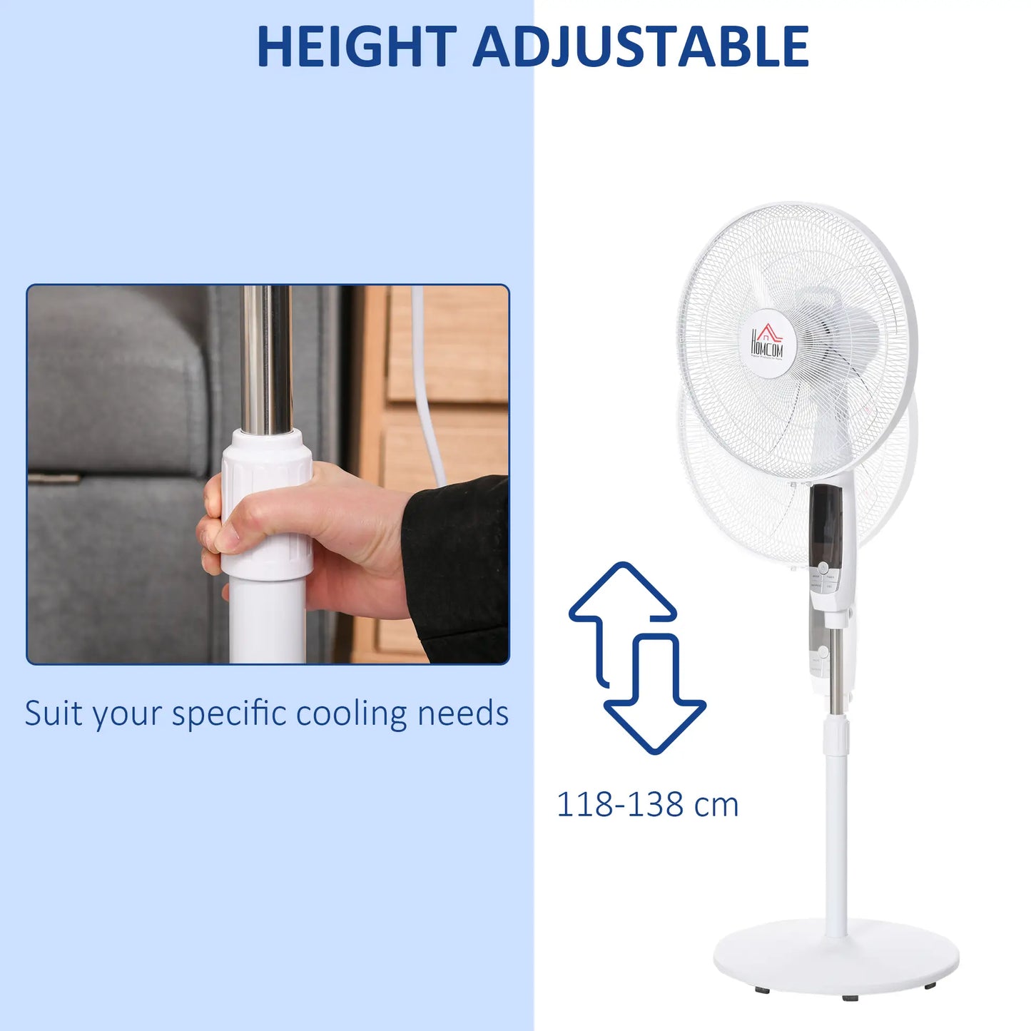 HOMCOM 16'' Pedestal Stand Fan, 3 Speed 3 Mode, 85° Oscillation, 3M Remote Controller, Height Adjustable, Black and White