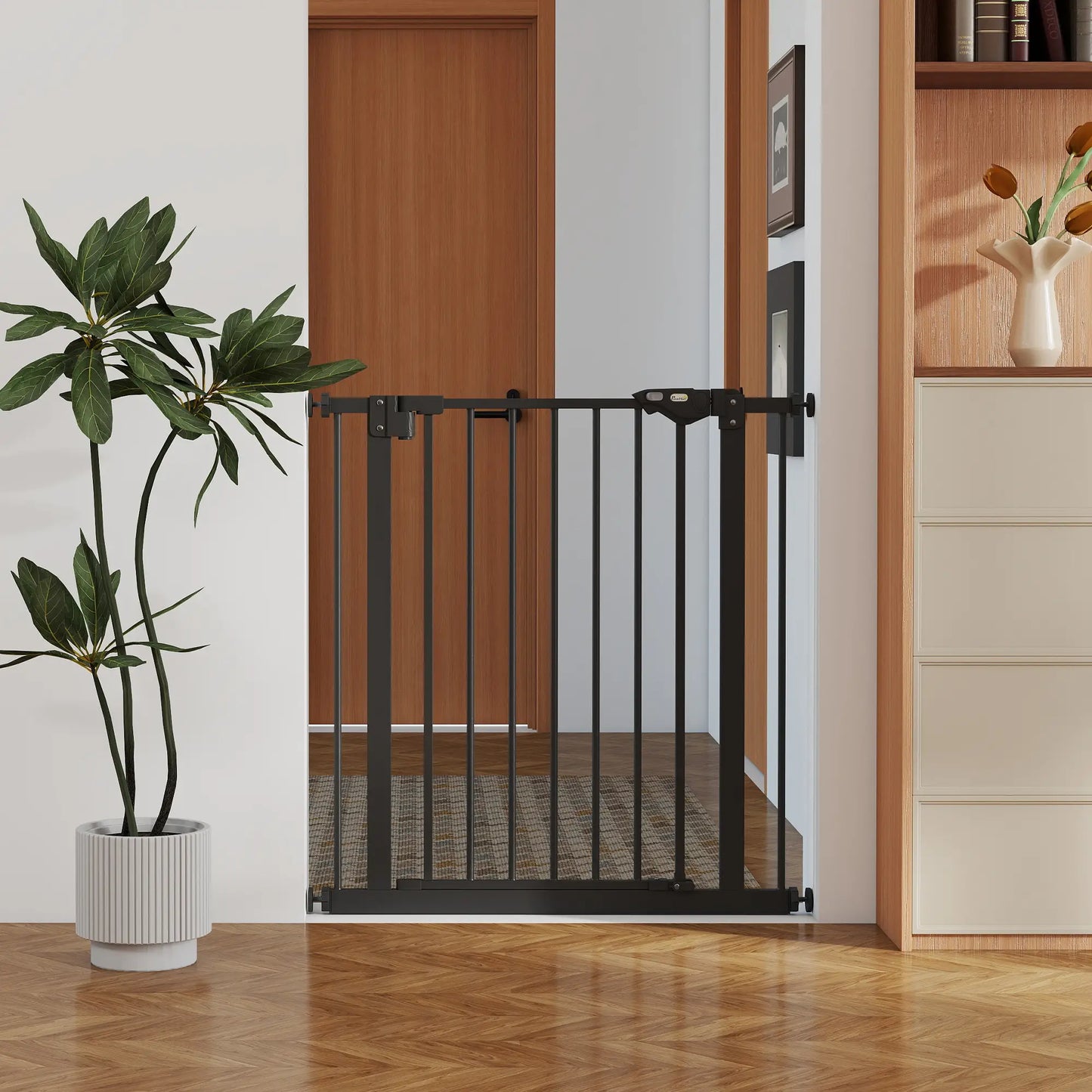 PawHut Adjustable Safety Gate w/ One Extensions, Four Adjustable Screws, Black