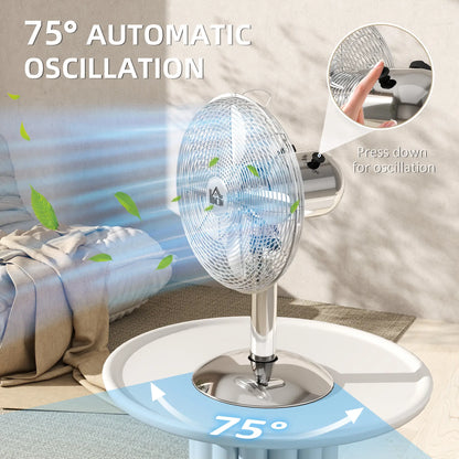 HOMCOM Three-Speed Oscillating Desk Air Fan - Silver-Tone