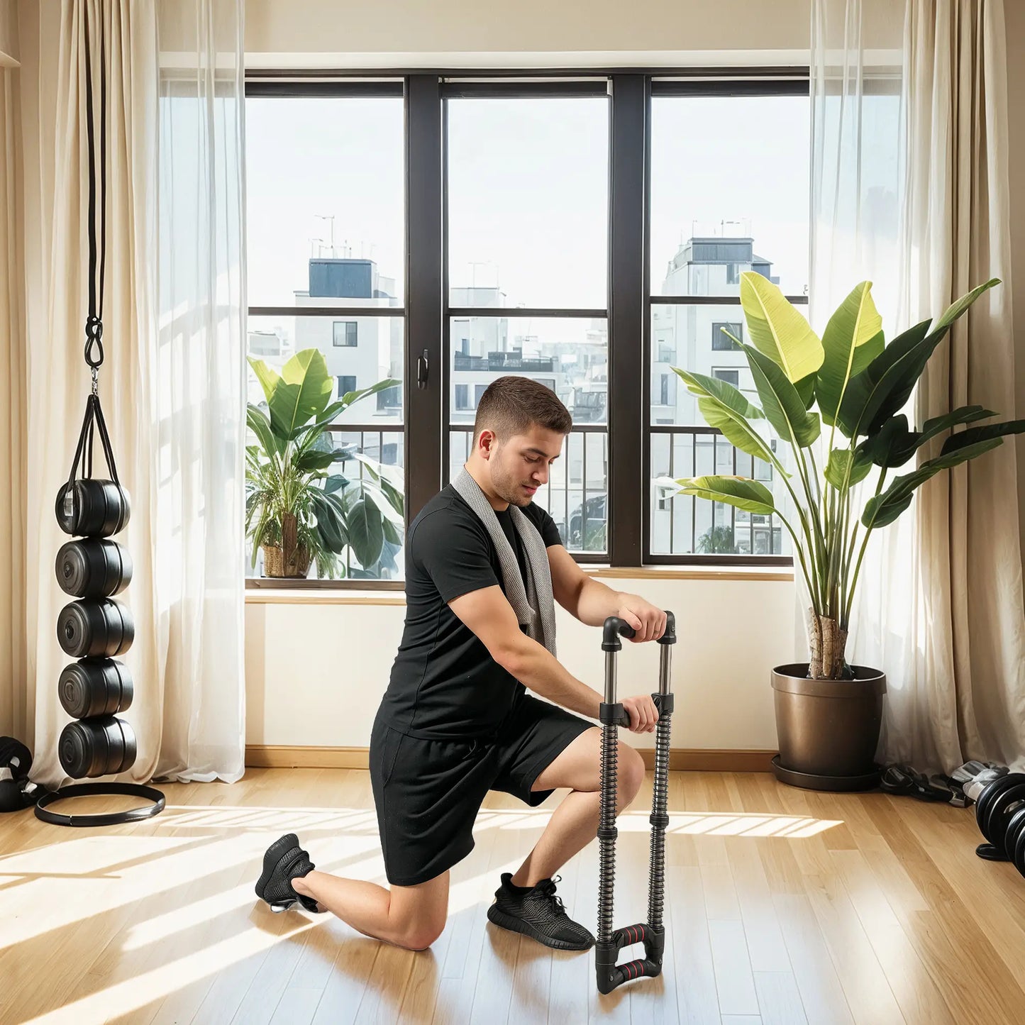 SPORTNOW Chest Expander, with 10-50kg Adjustable Resistance, for Home, Travel, Gym Workout