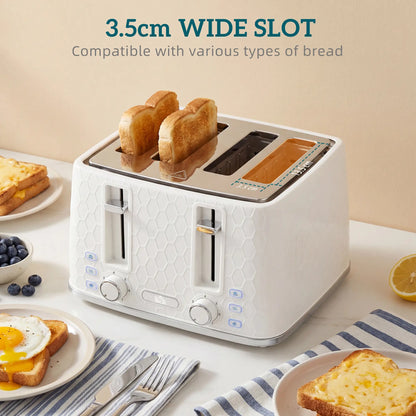 HOMCOM Rapid Kettle & Toaster Set, 1.7L 3000W, 4 Slice Toaster with 7 Browning Controls, Cream