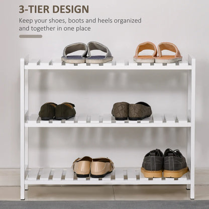 HOMCOM 3-Tier Shoe Rack Wood Frame Slatted Shelves Spacious Open Hygienic Storage Home Hallway Furniture - White