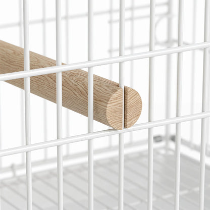 PawHut Bird Cage Foldable Portable Budgie Cage with Wooden Perch 2 Bowls for Travel, White