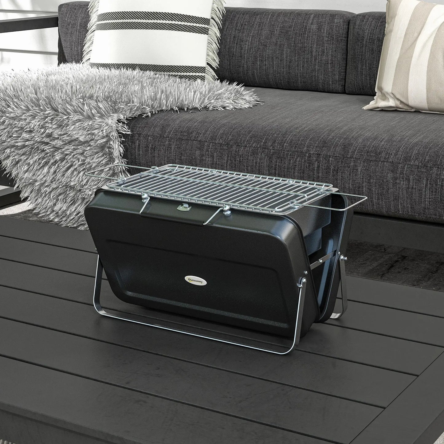 Outsunny Metal Suitable-Style Outdoor Barbecue Portable Mini BBQ Grill - Black