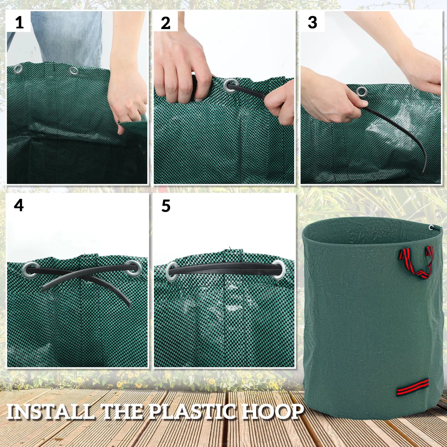 Outsunny Garden Waste Bags, 300L x 3 Heavy Duty, Foldable and Reusable Waste Sacks with Handles for Loading Leaf, Green