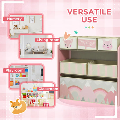 ZONEKIZ Kids Storage Unit, Toy Storage Organiser, with Six Fabric Bins for Bedrooms, Playrooms - Pink