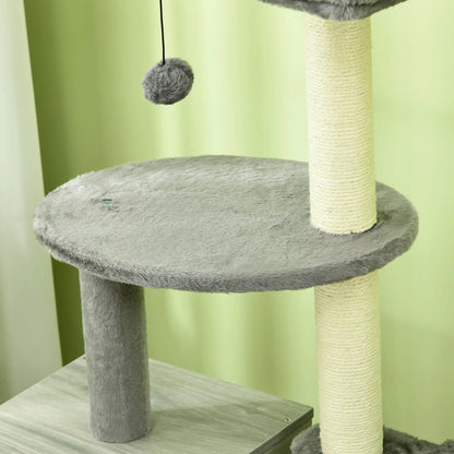 PawHut Enclosed Cat Litter Box with Cat House, Cat Bed, Scratching Posts for Indoor Cats - Grey