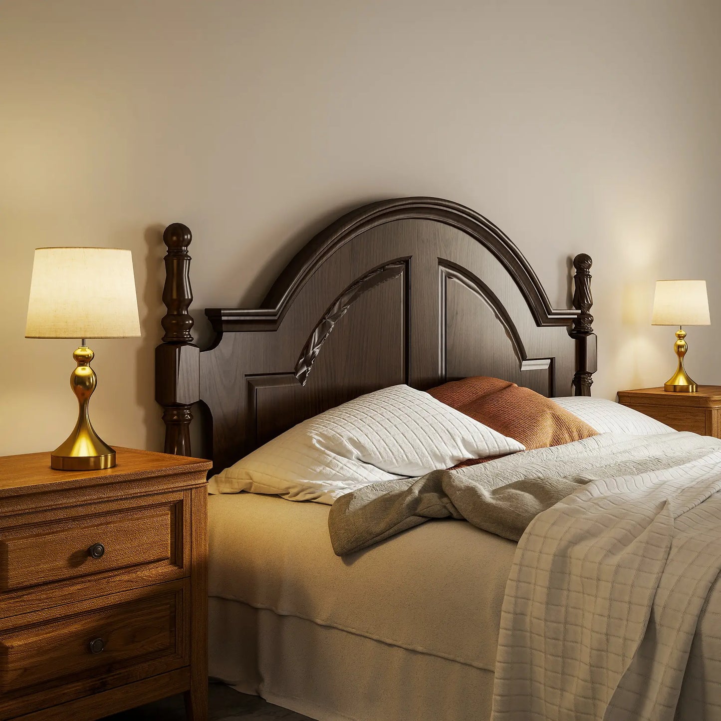 HOMCOM Bedside Lamps Set of 2, Modern Table Lamps with 3 Colour Temperatures, USB A+C Charging Ports & Linen Shade, Gold Tone