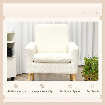 HOMCOM Armchair, Upholstered Accent Chair with Wood Legs & Wide Padded Seat, Teddy Occasional Chair, Cream White
