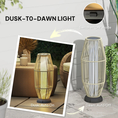 Outsunny Garden Rattan Lamp, Tall Solar Rattan Floor Lamp, Light with Auto On/Off LED, IP44 for Outdoor, Grey