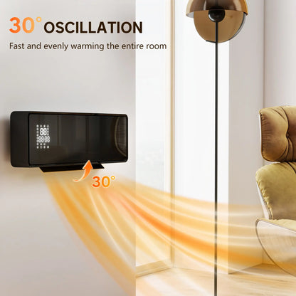 HOMCOM 2000W Ceramic Electric Heater with Fan, Adjustable Thermostat, Wall Mounted - Black