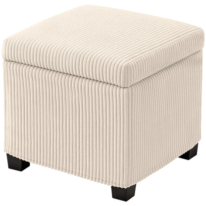 HOMCOM Storage Ottoman Bed End Bench, Corduroy Storage Chest Box with Wooden Legs, Beige