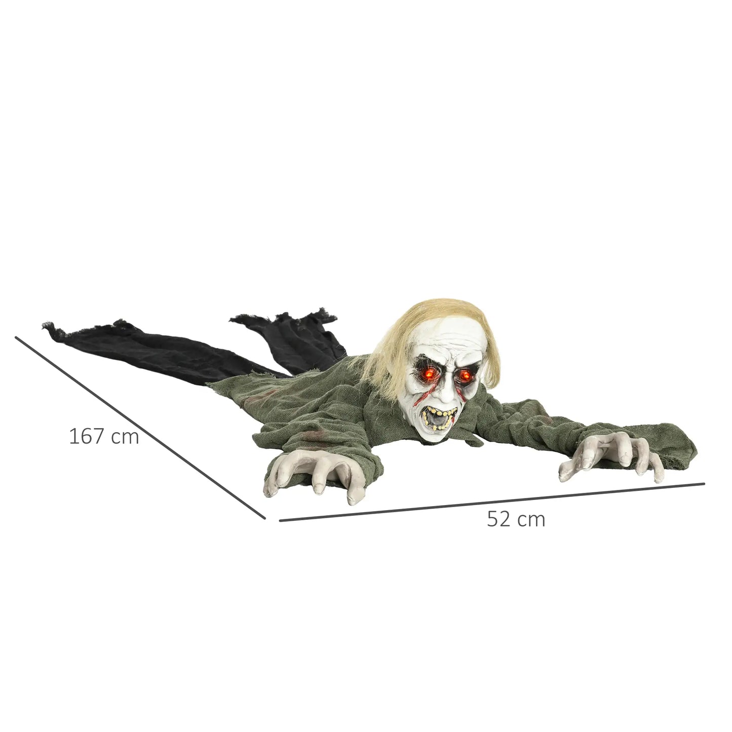 HOMCOM Outdoor Halloween Decoration Crawling Zombie, Animated Prop Decor with Sound, Light Up Eyes
