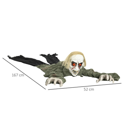 HOMCOM Outdoor Halloween Decoration Crawling Zombie, Animated Prop Decor with Sound, Light Up Eyes