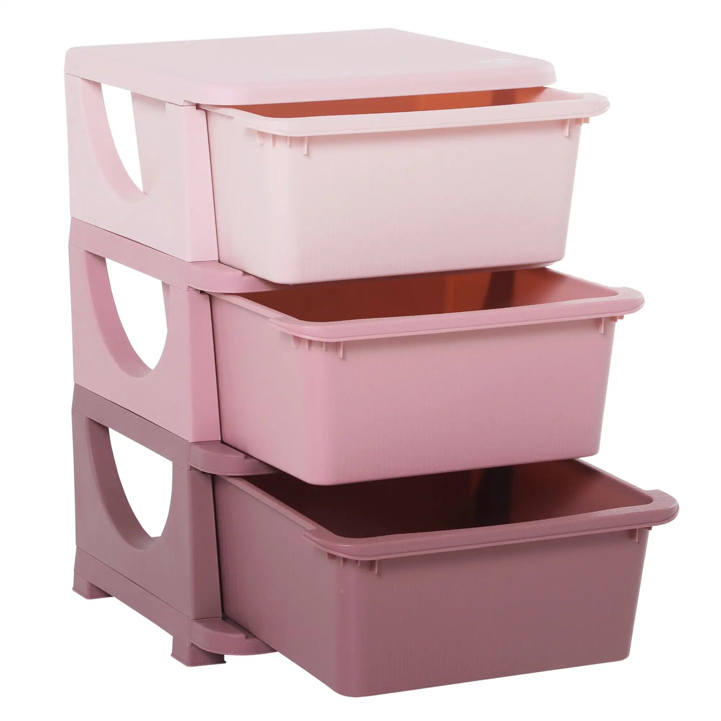 HOMCOM 3 Drawers Plastic Kids Storage Units, 3 Tier Children Toy Chest for Nursery, Playroom, Pink