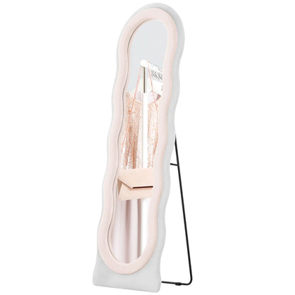HOMCOM Wavy Velvet-Feel Modern Full Length Mirror, Engineered Wood - Pink