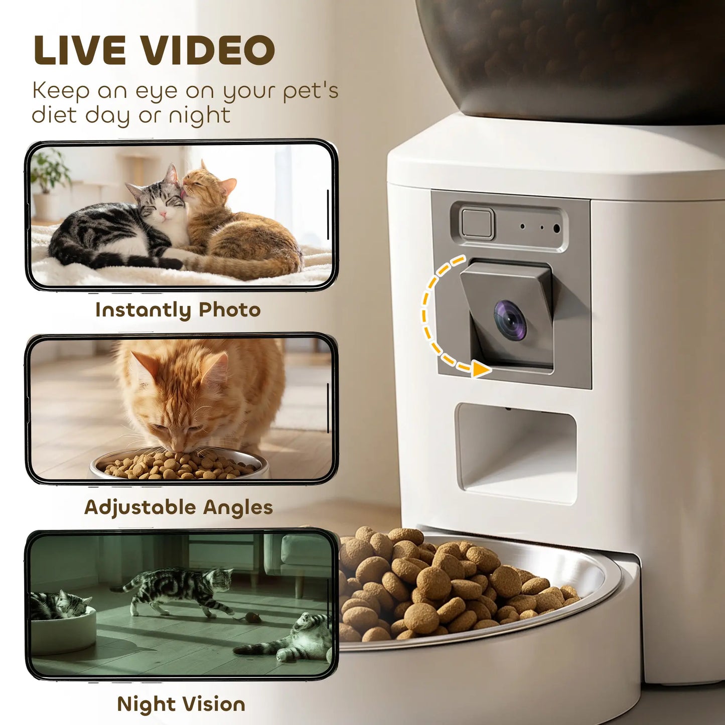 PawHut Automatic Cat Feeder with Camera, 2.4G WiFi, APP Control 4L Pet Feeder 1-10 Meals