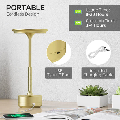 HOMCOM Cordless Table Lamp, Touch LED Desk Lamp with 4000mAh Rechargeable Battery, 3 Colour, for Bedroom Living Room