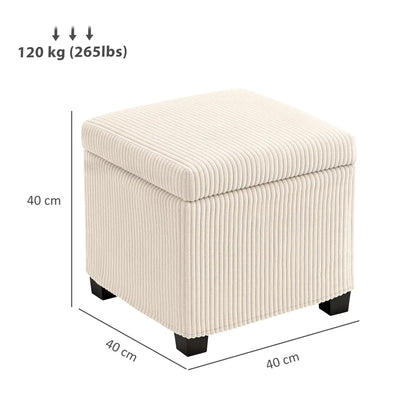 HOMCOM Storage Ottoman Bed End Bench, Corduroy Storage Chest Box with Wooden Legs, Beige