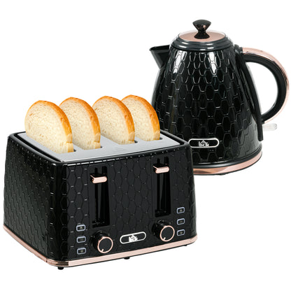 HOMCOM 1.7L 3000W Fast Boil Kettle and 4 Slice Toaster Set with 7 Browning Controls, Crumb Tray, Black