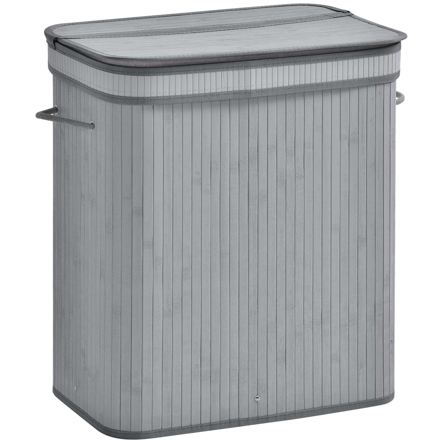 HOMCOM 100L Natural Wood Laundry Basket Compartment w/Flip Lid Removable Lining Handles Foldable, Dirty Clothes Storage, Grey