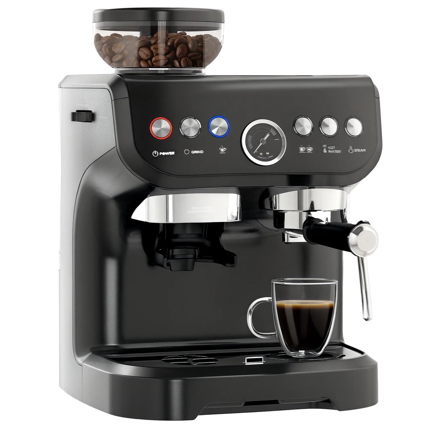 HOMCOM 15 Bar Coffee Machine, with Adjustable Grind, Steamer and Accessories