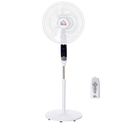 HOMCOM 16'' Pedestal Stand Fan, 3 Speed 3 Mode, 85° Oscillation, 3M Remote Controller, Height Adjustable, Black and White