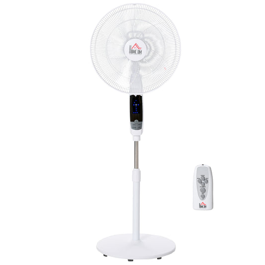 HOMCOM 16'' Pedestal Stand Fan, 3 Speed 3 Mode, 85° Oscillation, 3M Remote Controller, Height Adjustable, Black and White