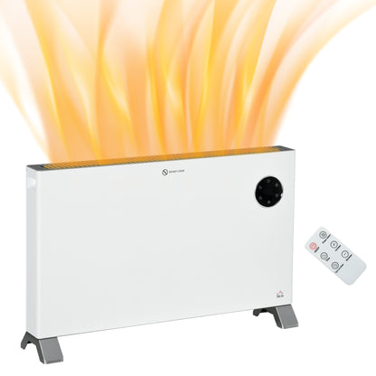 HOMCOM 2000W Electric Convector Heater, Freestanding Space Heater with 3 Heat Settings, Adjustable Thermostat, White