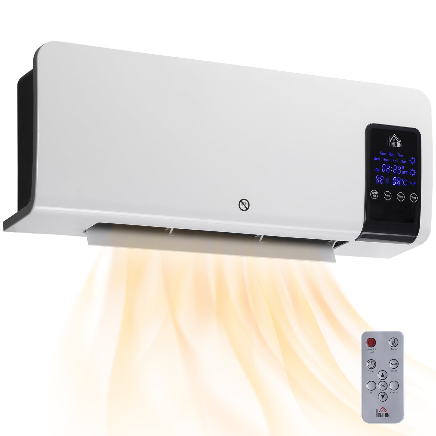 HOMCOM 2000W Wall-Mounted Electric Heater, 18-45°C Temperature, White