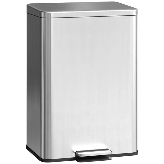 HOMCOM 20L Kitchen Bin with Soft-Close Lid & Stay-Open Function with Pedal & Removable Inner Bucket, Silver Tone