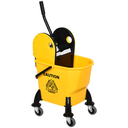 HOMCOM 25L Cleaning Mop Bucket, with Wringer, Wheels and Handle - Yellow
