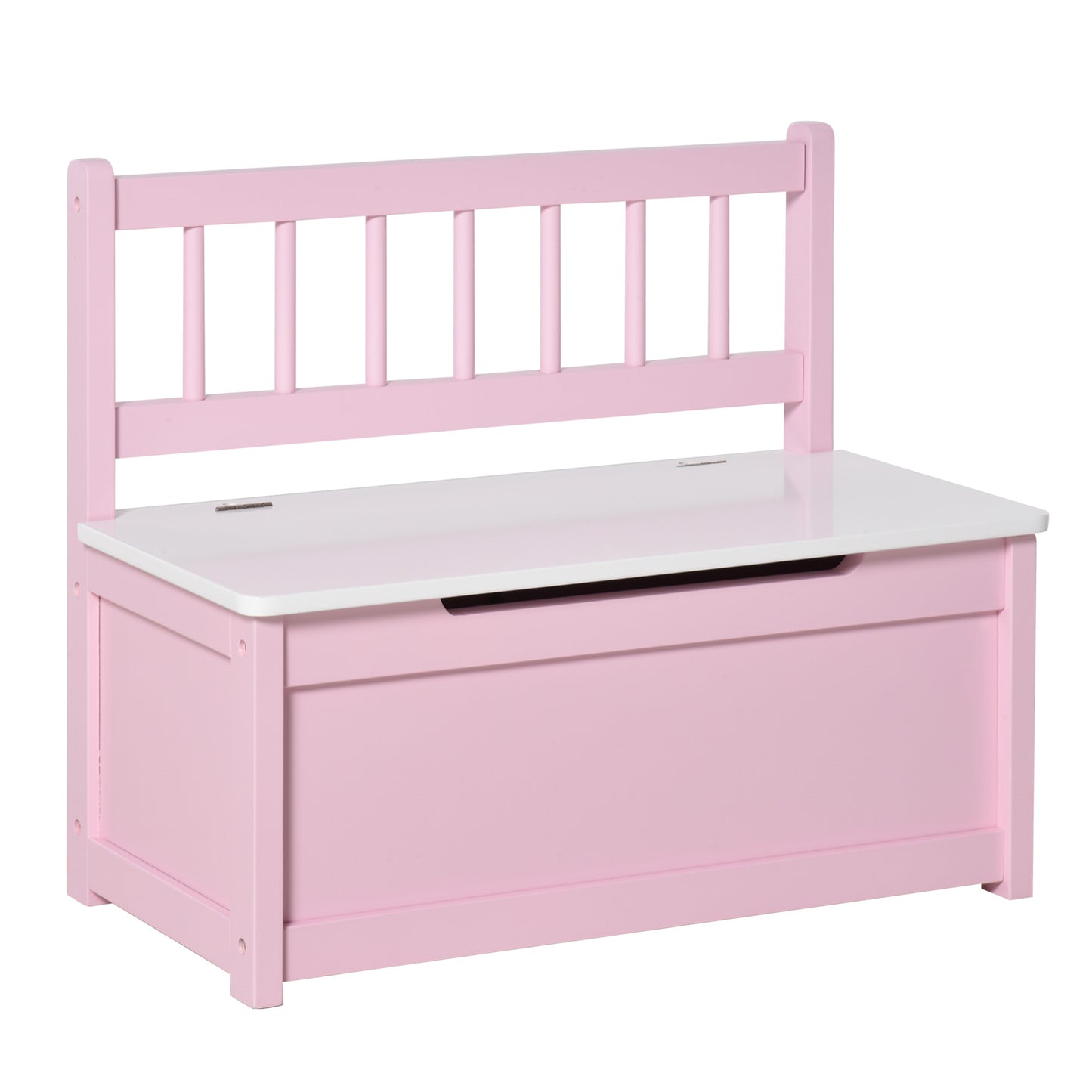 HOMCOM 2 In 1 Kids Wooden Toy Box, Seat Storage Bench, Chest Cabinet Organiser with Safety Pneumatic Rod, Pink