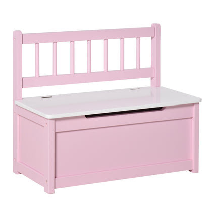 HOMCOM 2 In 1 Kids Wooden Toy Box, Seat Storage Bench, Chest Cabinet Organiser with Safety Pneumatic Rod, Pink