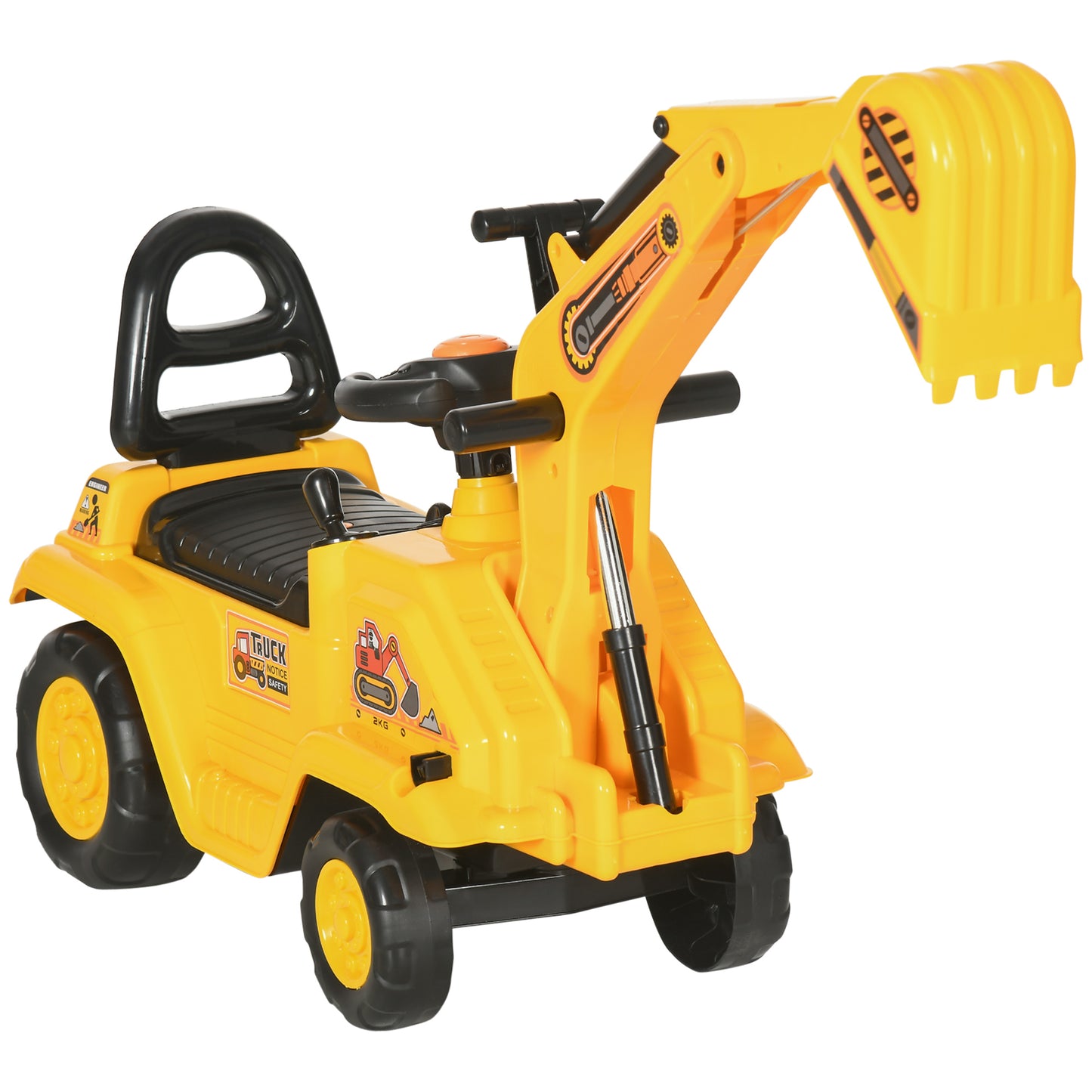 HOMCOM 2 in 1 Kids Ride On Tractor Pull Cart with Bucket, Under Seat Storage for 1.5-4 Years, Yellow