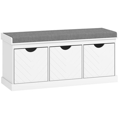 HOMCOM 3-Drawer Padded Shoe Storage Bench with Breathable & Washable Linen-Look Cover, White