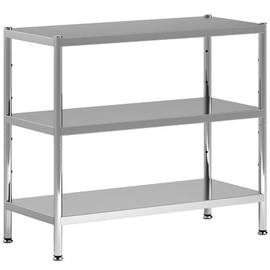 HOMCOM 3-Tier Bakers Rack with Storage, Stainless Steel Kitchen Stand with Adjustable Shelves for Small Spaces
