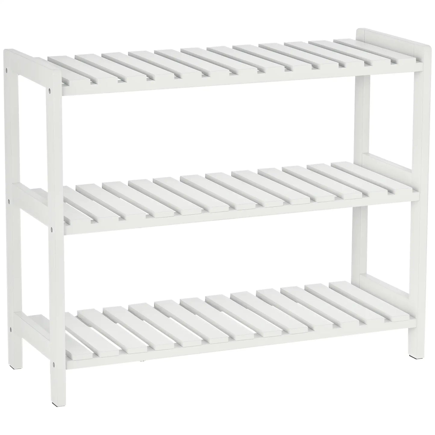 HOMCOM 3-Tier Shoe Rack Wood Frame Slatted Shelves Spacious Open Hygienic Storage Home Hallway Furniture - White