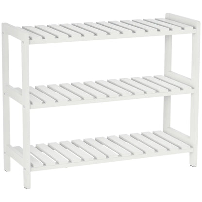 HOMCOM 3-Tier Shoe Rack Wood Frame Slatted Shelves Spacious Open Hygienic Storage Home Hallway Furniture - White