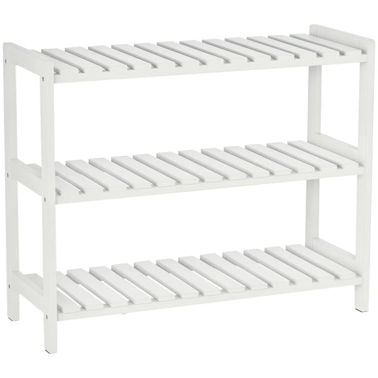 HOMCOM 3-Tier Shoe Rack Wood Frame Slatted Shelves Spacious Open Hygienic Storage Home Hallway Furniture - White