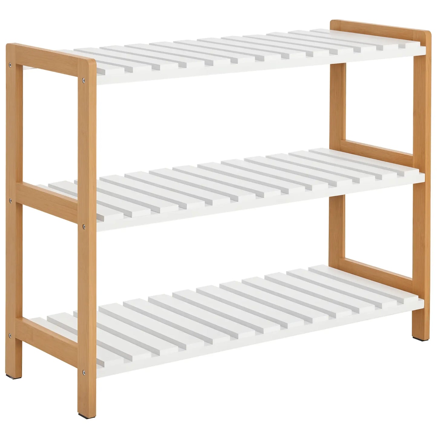 HOMCOM 3-Tier Shoe Rack Wood Frame Slatted Shelves Open Hygienic Storage Home Hallway Furniture - Natural